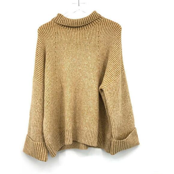 Topshop Sweater Knitted Supersoft Funnel Neck Turtleneck Wide Sleeve Camel NWT - Picture 4 of 8